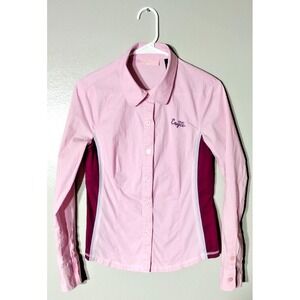 Vtg Lady Enyce Pink Long Sleeve Button Up Large Shirt Y2K Embroidered Large Logo